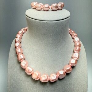 MONET Vintage Pink Baroque Faux Pearl Demi-Parure Bracelet Necklace Set Coquette